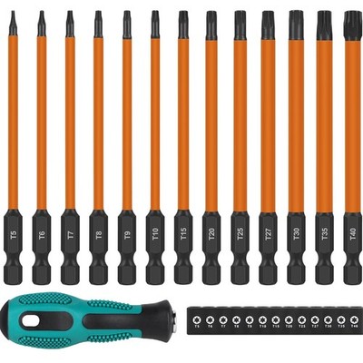 15tlg 150mm Torx Schraubendreher Bit Set T5 T40 S2 Stahl magnetisch Schrauben...