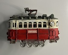 Vintage Metal Lisbon Portugal Tram Trolley Model Red White Souvenir Decor As Is