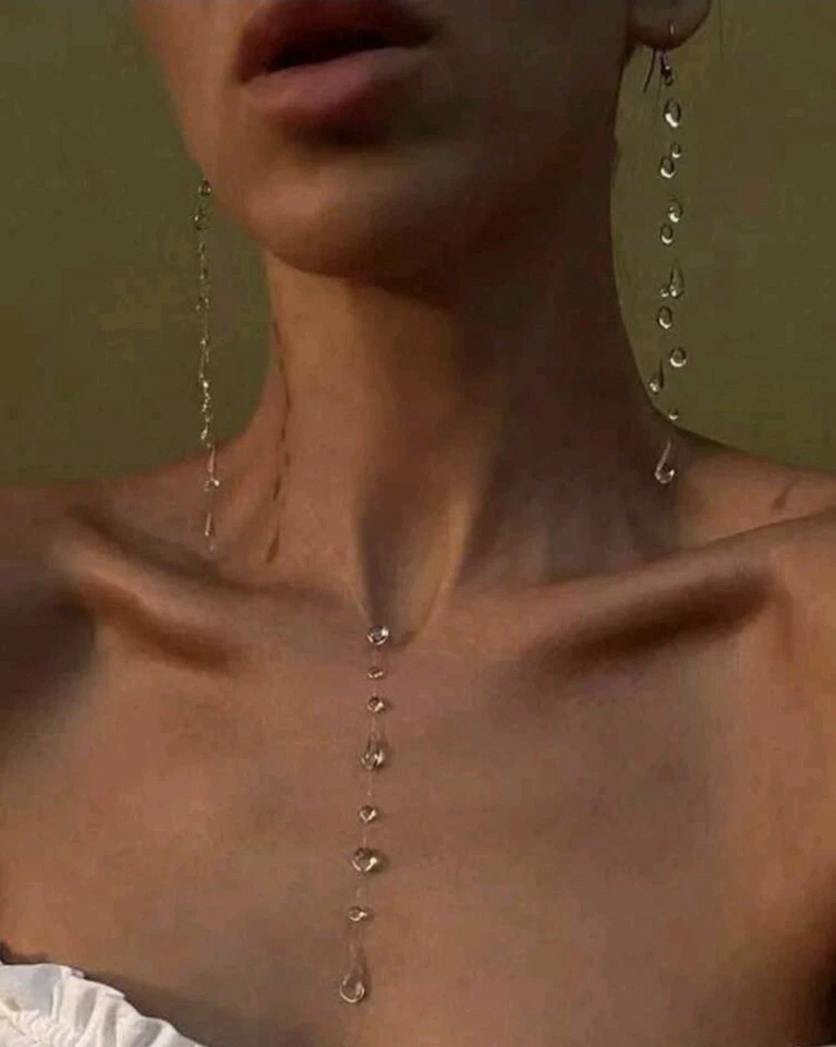 Collana E Orecchini A Goccia Trasparente E ACCIAIO INOSSIDABILE - Immagine 2 di 4