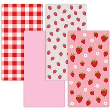 4 Pack Strawberry Baby Crib Fitted Sheet for Girls 52'' x 28'' Strawberry Str...