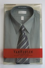 New Van Heusen Mens Wrinkle Free Dress Shirt and Tie Combo 16 32/33 Large Green