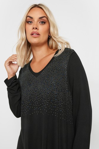 Yours Curve Women's Plus Size Stud Embellished Long Sleeve Top - Picture 4 of 7