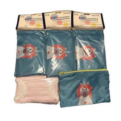 ICU Health Lot of 4Kids Face Masks And Storage Pouch Zipper  Ages 4-10 Years