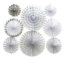 8-Piece Silver Paper Fan Set for Hanging Party Decoration Birthday Wedding