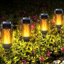 4x Solar Flame Lights LED Flickering Outdoor Garden Pathway Landscape Torch Lamp