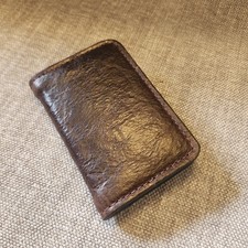 CR Leatherwork Bifold 2 pocket card holder Wallet, Brown w/Red Accent     
