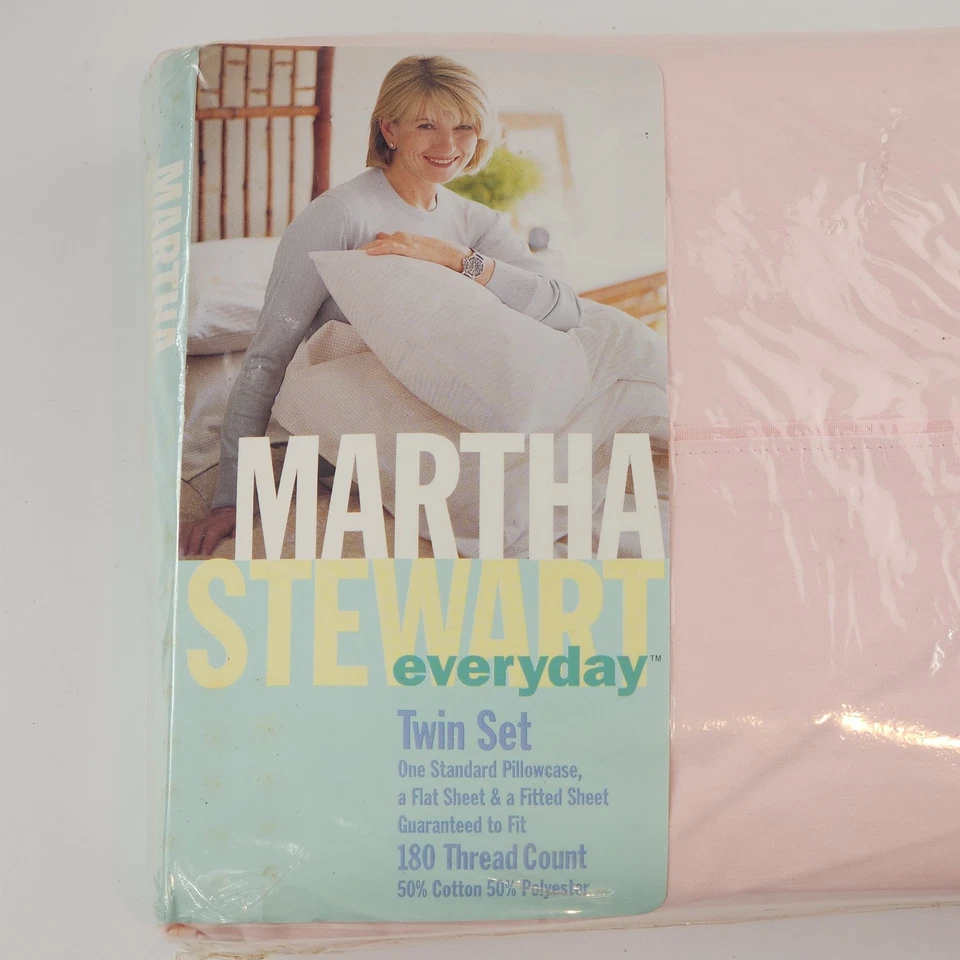 Vtg Martha Stewart Everyday Twin Sheet Set Pink Cotton Blend 180 Count New USA - Image 2 of 4