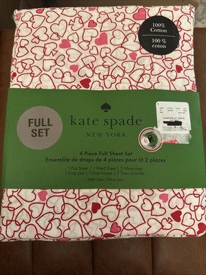 Kate Spade New York 4-Piece Full Sheet Set 100% Cotton Brushstroke Hearts Design