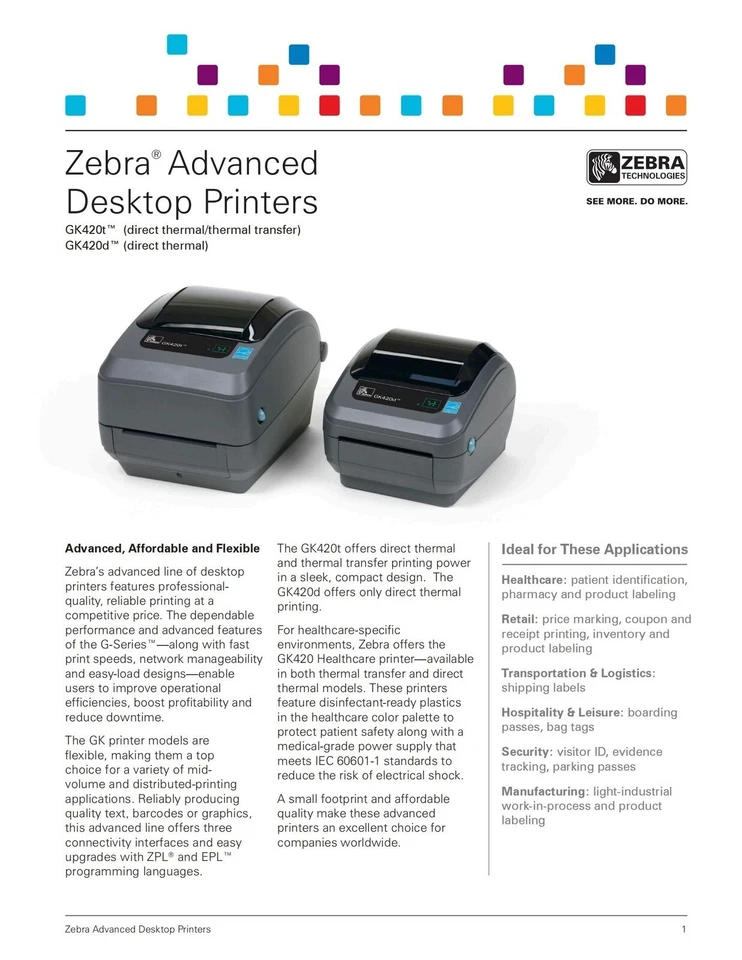 Zebra GK420 Direct Thermal Desktop Printer Print Width of 4 in USB Serial - Image 3 of 4