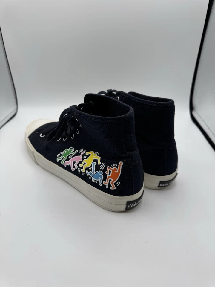 H&M Keith Haring Tenis Hombres 11.5 Negro Blanco Lona Zapatos de caña alta Logo Foto 3 de 4