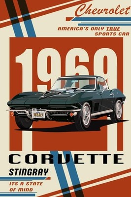 1969 Corvette Stingray Chevrolet Cool Repro Print Poster aprox 13x19