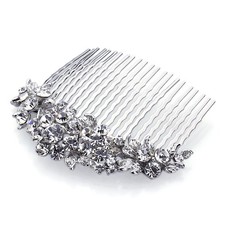 Hand Made Hair Jewelry swarovski crystal Flowers Hair Comb, White Rhinestone