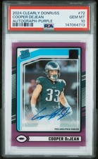 2024 Panini Clearly Donruss Cooper DeJean Rated Rookie Auto Purple #72/75 PSA 10