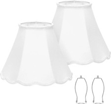 Scalloped Lamp Shades Set of 2 White BELL w/ Petal Edge Braid 6.7T 12.8B 10H NIB