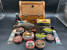 Vtg Rustic Wooden Kiwi Shoe Groomer Shoe Shine Box-Accessories, Brushes, Cloths