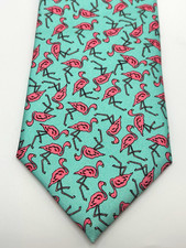 Peter Blair Flamingo Aqua Pink Silk Tie 58x3.5 Made in USA Novelty