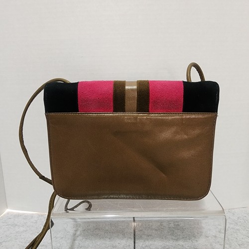 Vintage Donald J Pliner CUBISM Black Hot Pink Suede Crossbody Bag Purse - Picture 6 of 10
