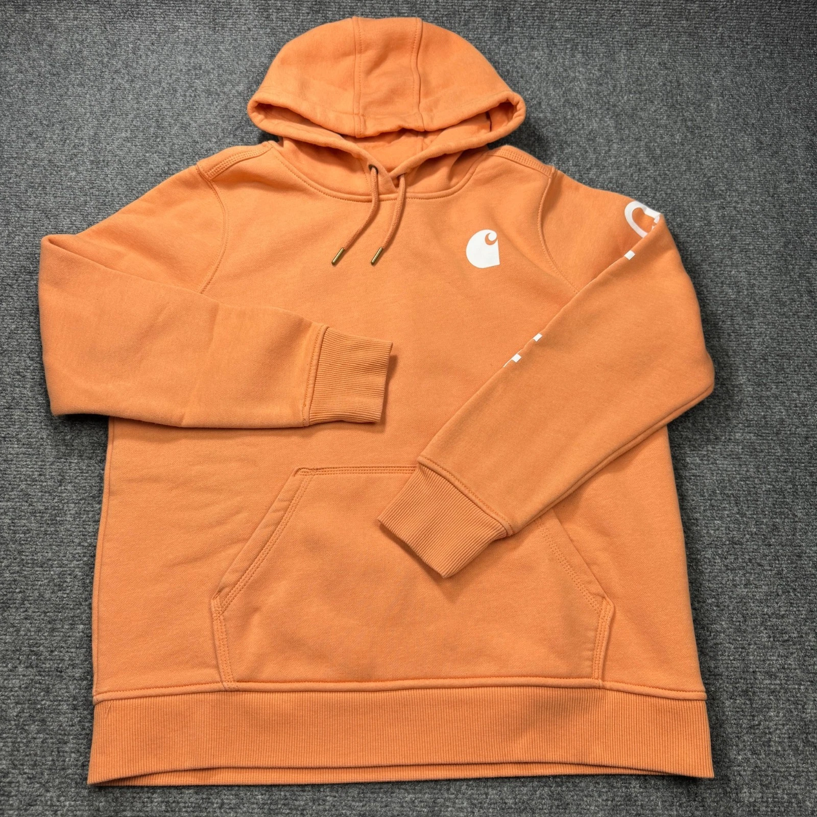 Carhartt Hoodie Womens Large Orange Relaxed Fit Logo Sweatshirt Pullover