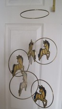 Vintage Unicorn Windchime Mobile Stained Glass Style In Metal Rings Ornaments
