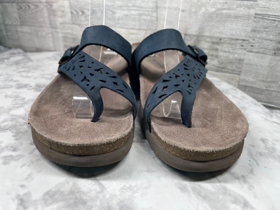 Mephisto Slides Sandals Women 10.5 Helen Shoes Blue Perforate Leather Thong Flat - Image 4 of 4