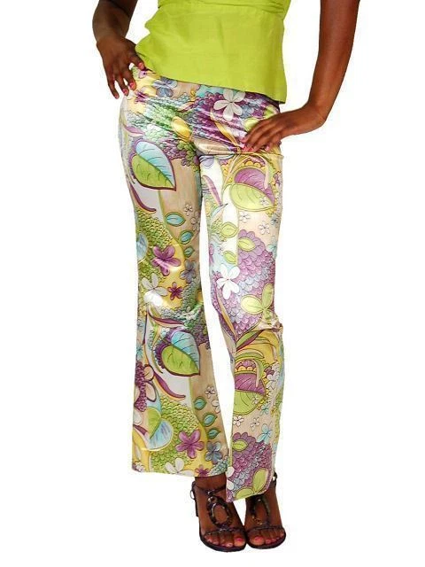 Conjunto de calças vintage 1970 cetim floral parte inferior do sino e seda limão top lotte designs P 4-6 - Imagem 4 de 4