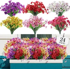 24 Bundles Artificial Flowers for Outdoor,No Fade Fake Plastic Flowers Faux  for