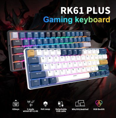 Royal Kludge RK61 Plus 3-Modi Hot-Swap RGB hintergrundbeleuchtete Mini-Tastatur