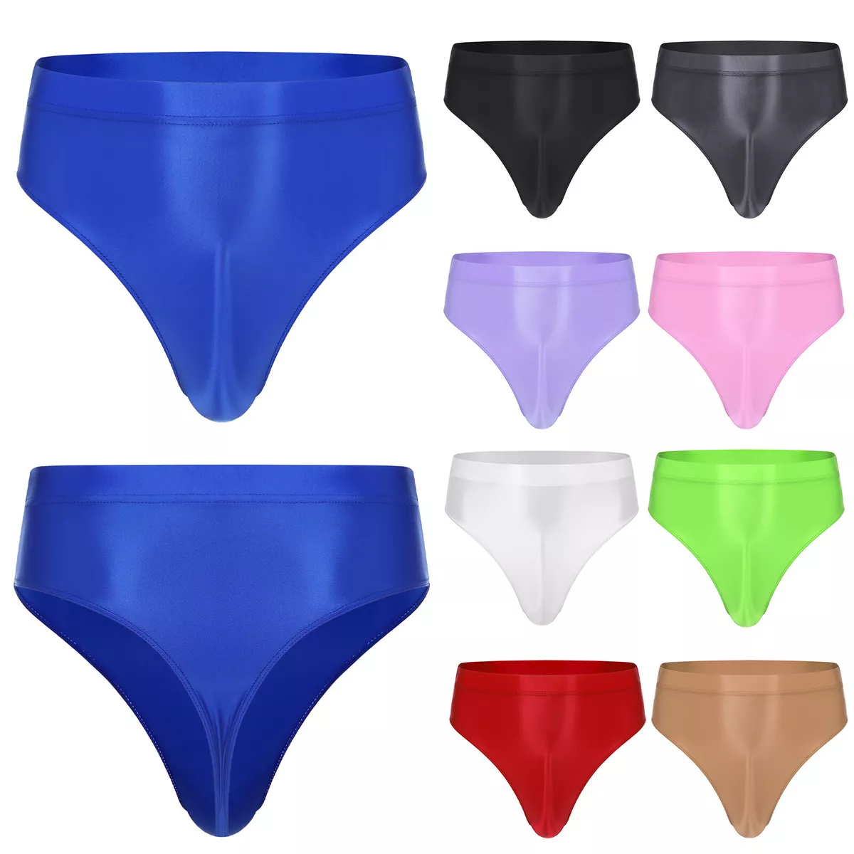 Mens Glossy High Waist Thong Solid Color Briefs Underpants Underwear  Swimwear