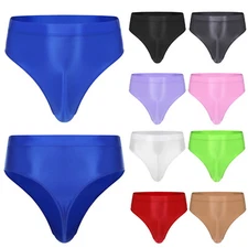 Men Glossy Shiny Oil Silk Low Rise Panties Bikini Briefs Underpants Underwear