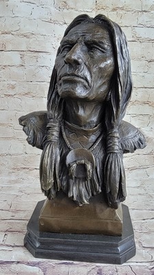 BUST OF INDIAN CHIEF BRONZE SCULPTURE STATUE ORIGINAL SIGNED MILO FIGURE