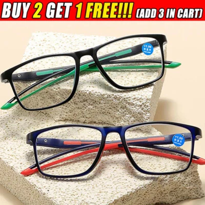 TWSOUL Men TR90 Reading Glasses Solid Hinge Sport ARC Legs +1.0 1.5 2.0 2.5 3X 3.5 4.0X
