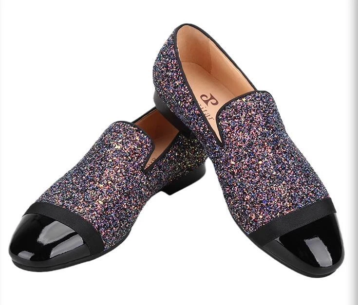 Moda Para hombres Británica Puntera Redonda Brillo Lentejuelas Mocasines Sin Cordones Juvenil Fiesta Zapatos Foto 4 de 4