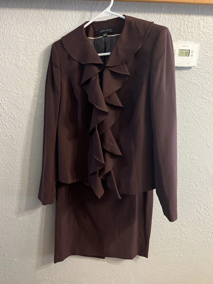 Женский блейзер Anne Klein размер 6 юбка шерстяная смесь костюм с подкладкой сливовый цвет - Изображение 2 из 4