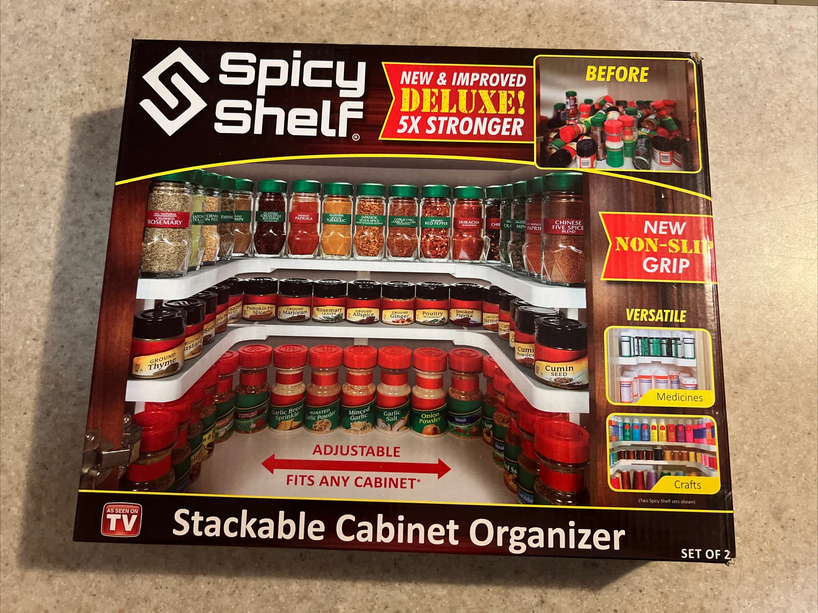 New Spicy Shelf Deluxe Set of Two Spice Racks Stackable Cabinet Organizer White