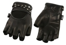 Milwaukee Leather SH461 Ladies 'Studded' Black Leather Fingerless Glove Gel Palm