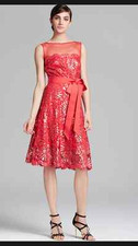 Tadashi Shoji Embroidered Paillette Lace And Tulle Neckline Dress Deep Rose 6