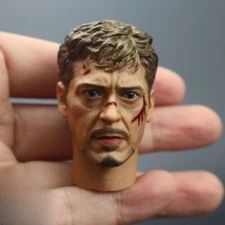 1/6 War Damage Tony Long Hair Head Carved Model Fit 12'' Action Figure