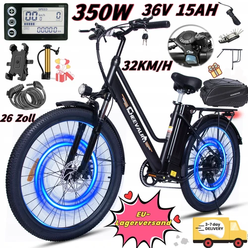 2025 City E-Bike 26 Zoll Elektrofahrrad 36V 15Ah 100KM 25KM/H Herren/Damen EU