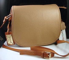 Valentina Made In Italy Pebbled Tan Italian Leather Crossbody Shoulder Bag Nwt