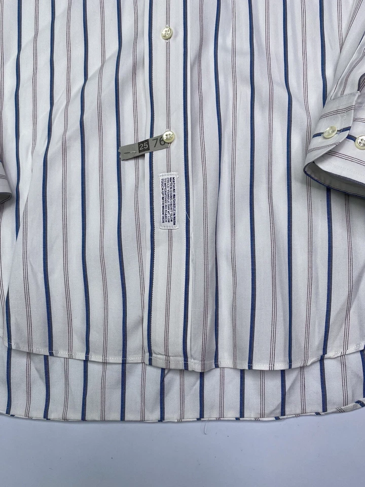 复古 Austin Reed 衬衫男式白色蓝色条纹纽扣棉 XL 码 17 34/35 — 第 4/4 张图片