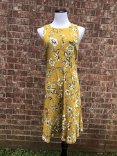 LOFT Outlet Yellow Mustard Olive Green Floral Dress size 8
