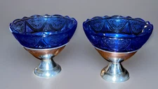 2 ROYAL LACE Hazel Atlas COBALT BLUE Ice Cream/Dessert Glass Dish Vtg c.1935