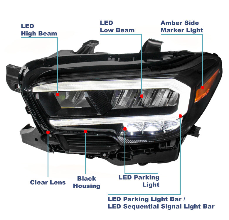 Headlights Halogen w/DRL Black Bezel w/Fog Lamps Right Passenger Fits