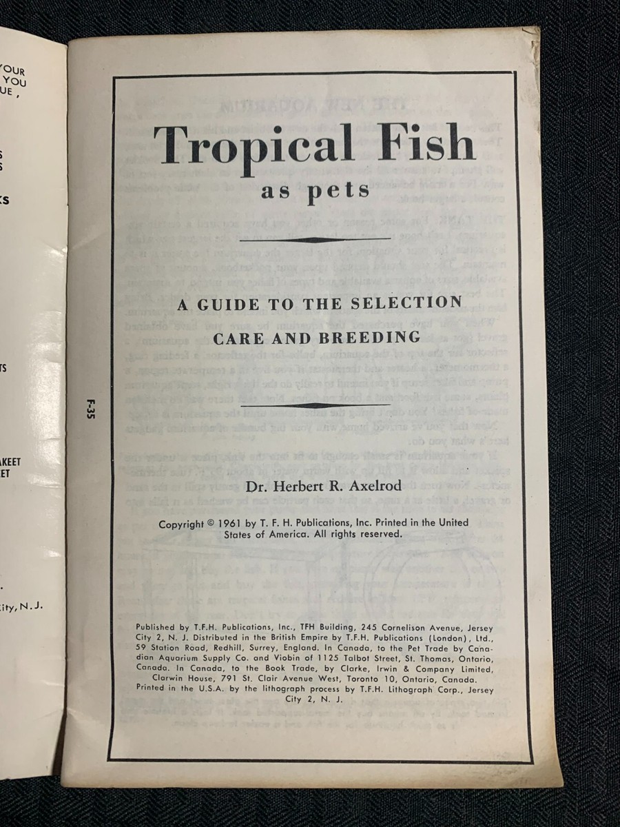 Vintage TROPICAL FISH AS PETS by Dr Herbert Axelrod VG/FN 5.0 TFH