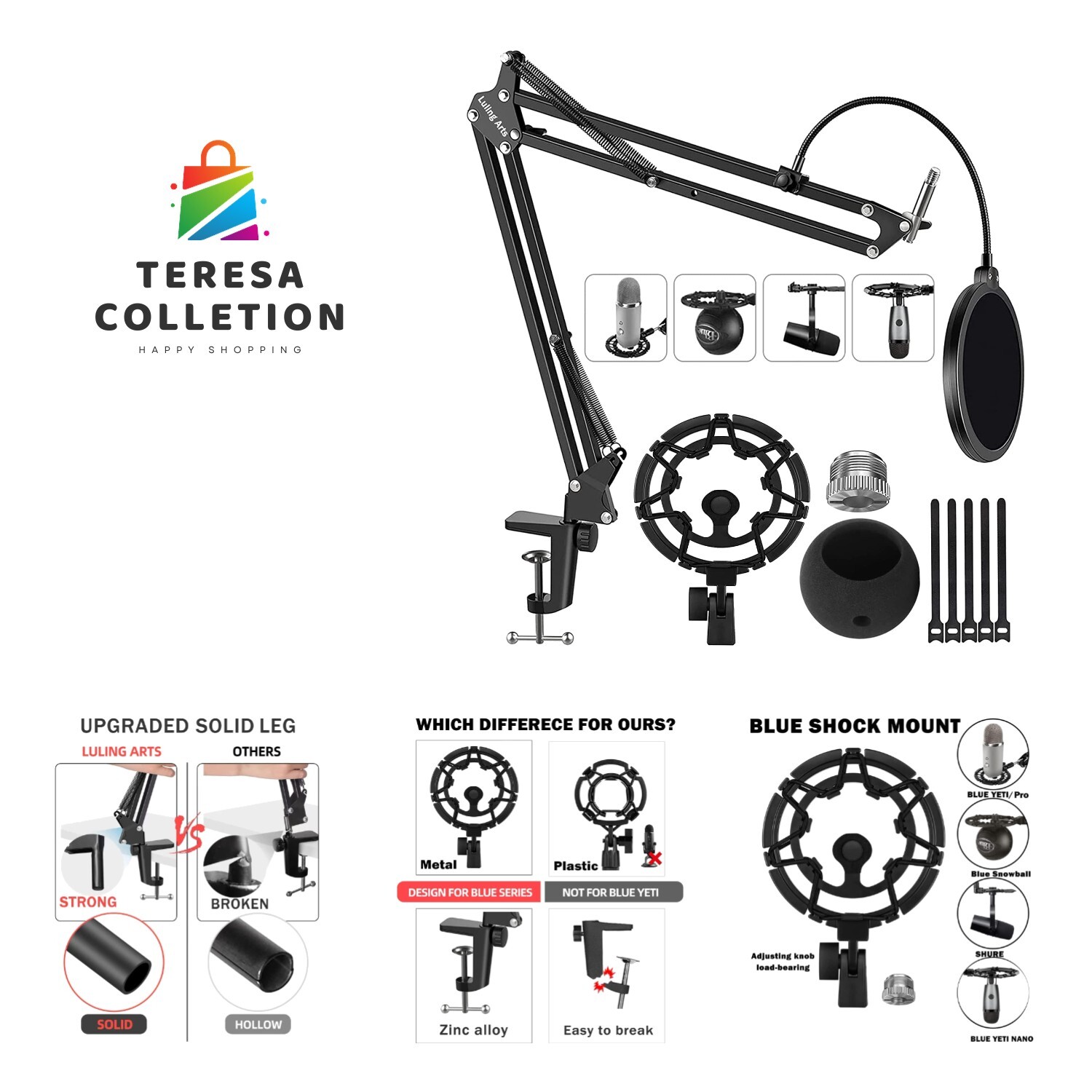 Microphone Stand for Blue Yeti Snowball Quadcast Adjustable Boom Arm Scissor ...-image