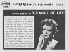 1961 TV AD ~ SYLVIA SIDNEY SPECIAL FOR WOMAN ~ CHANGE OF LIFE DRAMA