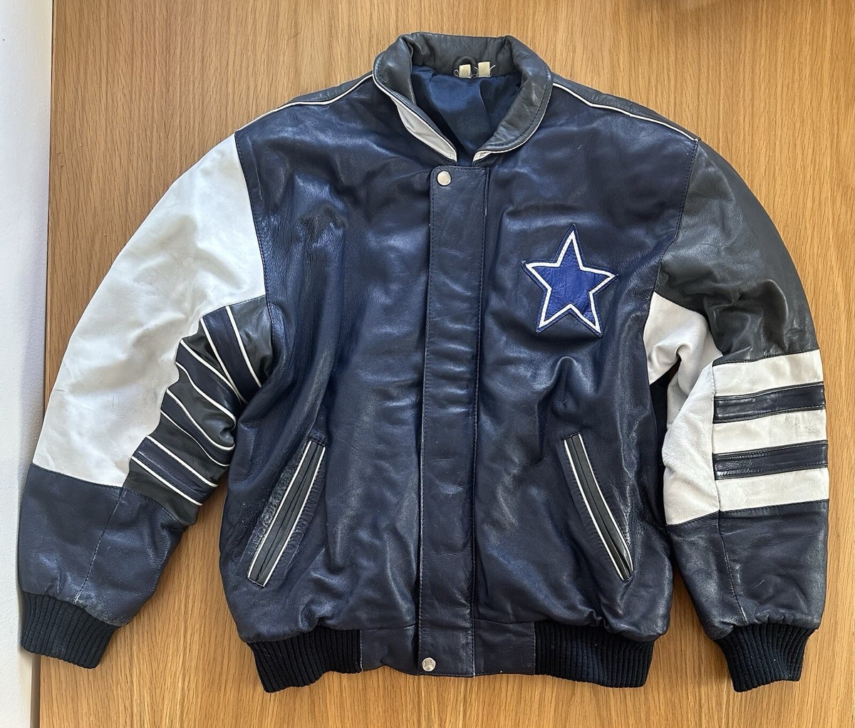 Rare Vintage Dallas Cowboys Leather Jacket Size Medium Blue White