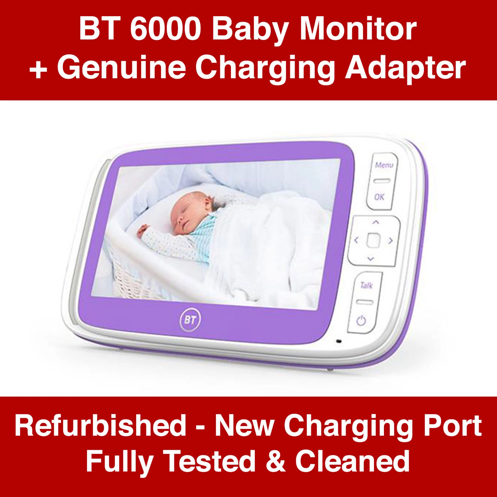 BT 6000 Baby Monitor + Adapter -- New Charging Port, Fully Working & Cleaned