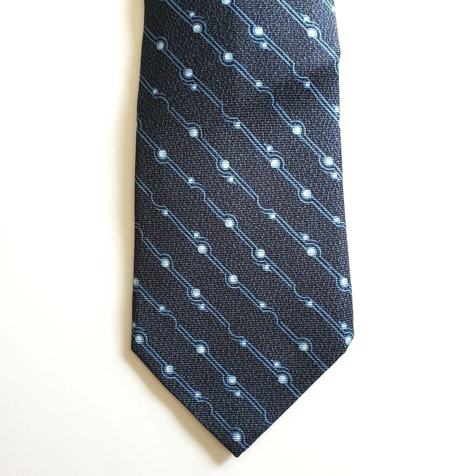 宝格丽领带 7 折叠领带宝格丽 100% 真丝 60 英寸 X 4 英寸蓝色对角圆点 — 第 3/4 张图片