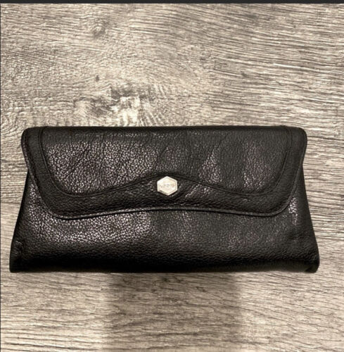LODIS Black Leather Tri Fold Envelope Wallet